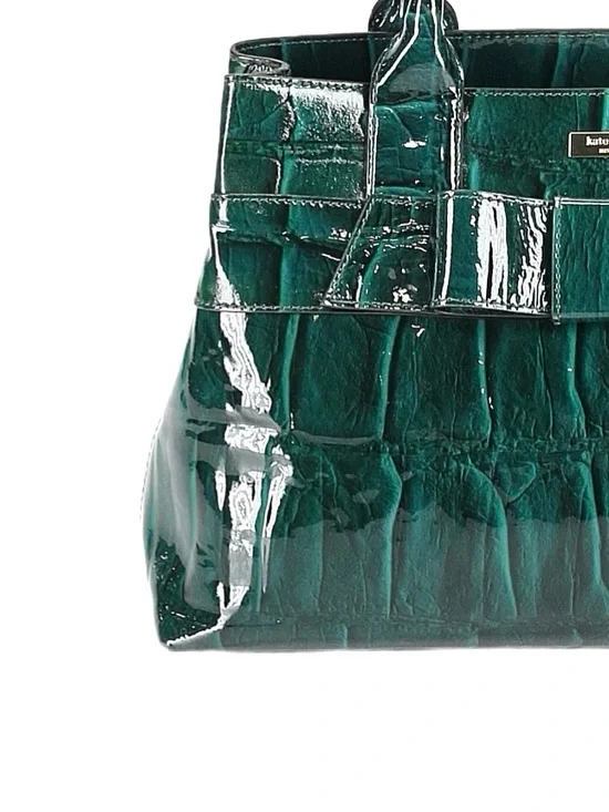 KATE SPADE ~ Emerald Green Croc-Embossed Patent Leather Tote with Bow - Picture 8 of 13